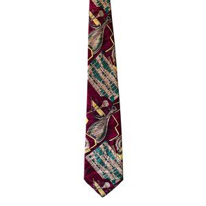 Vintage Santé 100% Silk Music-Themed Burgundy Necktie With Lute & Sheet Music